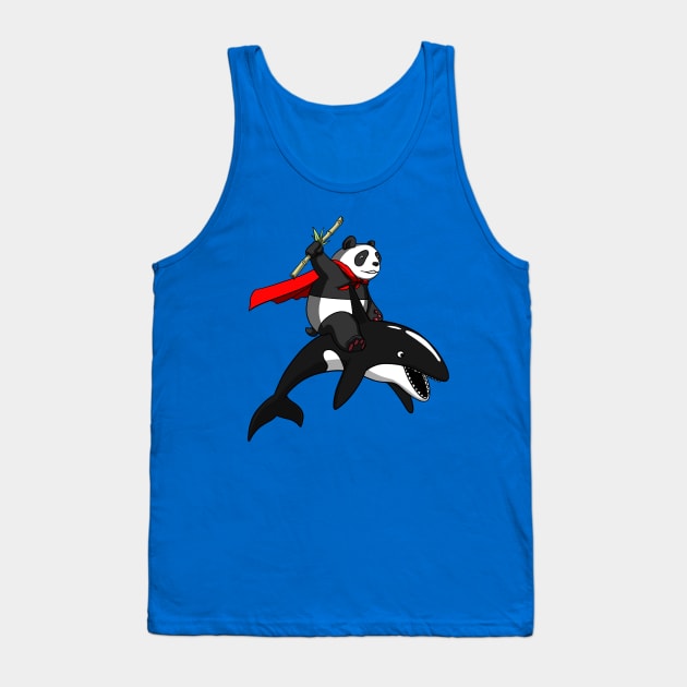 Panda Bear Riding Orca Whale Tank Top by underheaven